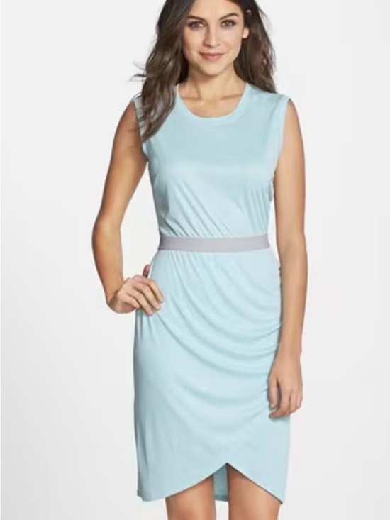 BCBGMaxAzria Dresses & Skirts - BCBGMaxAzria Light Blue Sleeveless Sheath Dress with Contrast Waistband